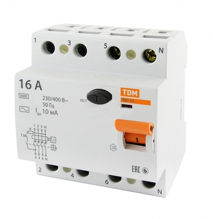 TDM ELECTRIC SQ0203-0026 Устройство защитного отключения ВД1-63 4Р 16А 10мА TDM